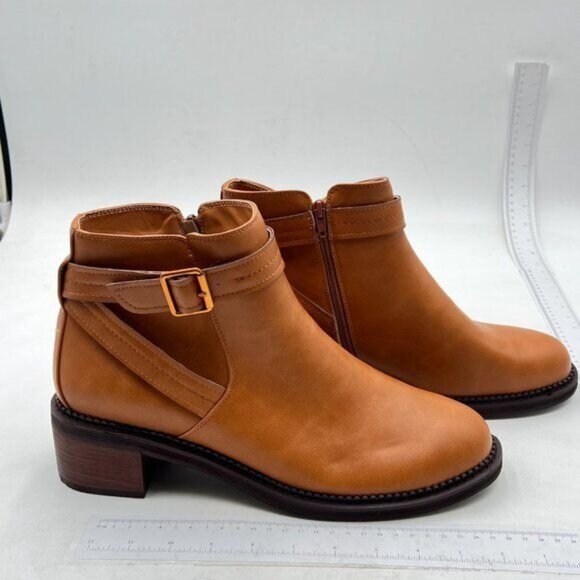 Women's Ankle Boots Flat Boots Buckle Short Booties for Women Brown - Picture 3 of 7